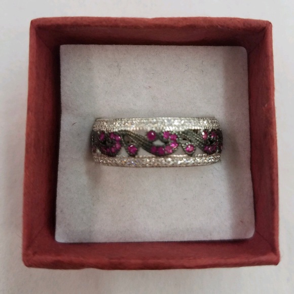 Sterling Silver Filigree Ruby CZ Black Plating - Picture 3 of 3
